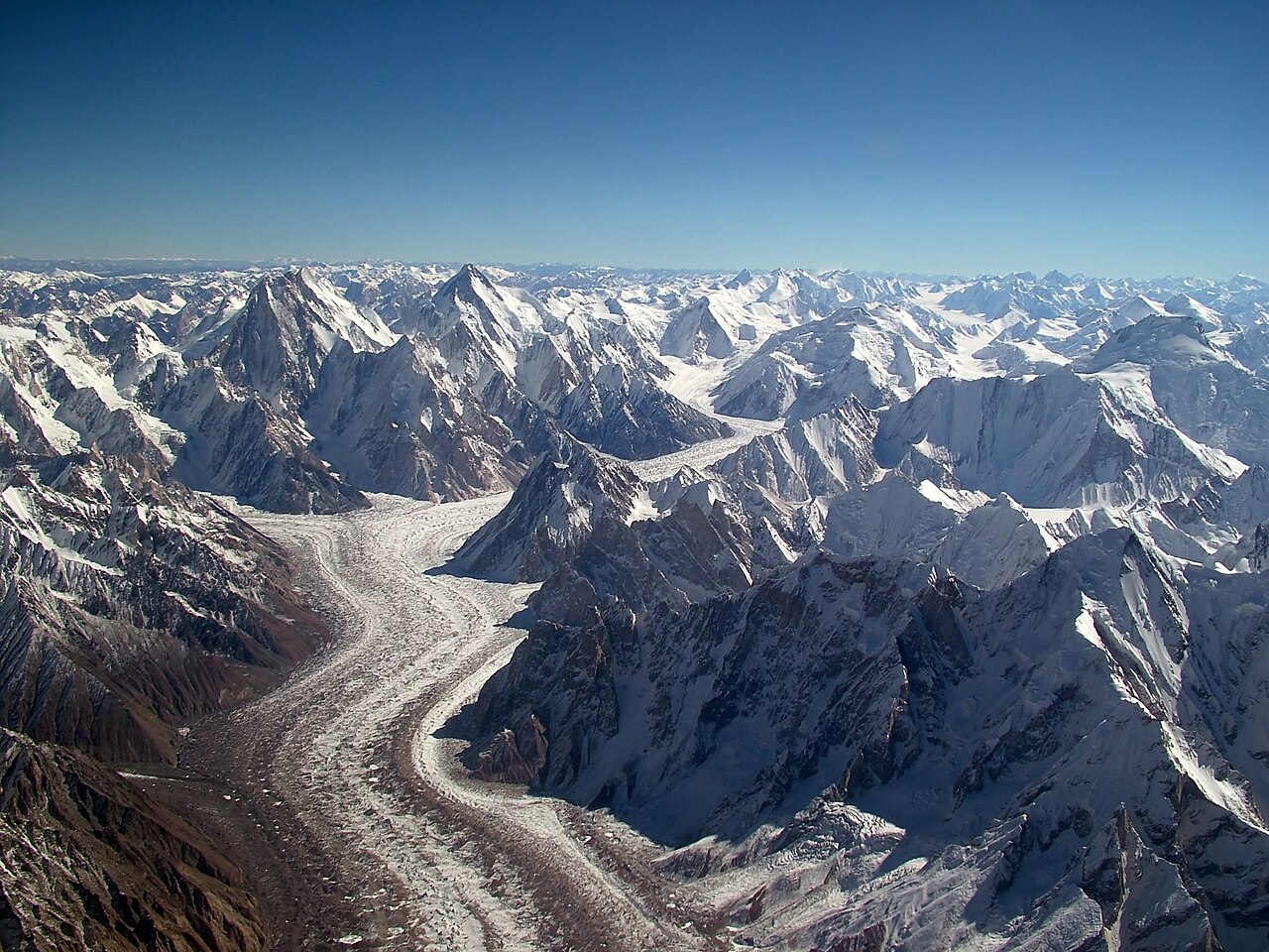 Aerial view of the Baltoro Glacier, Karakoram, Pakistan